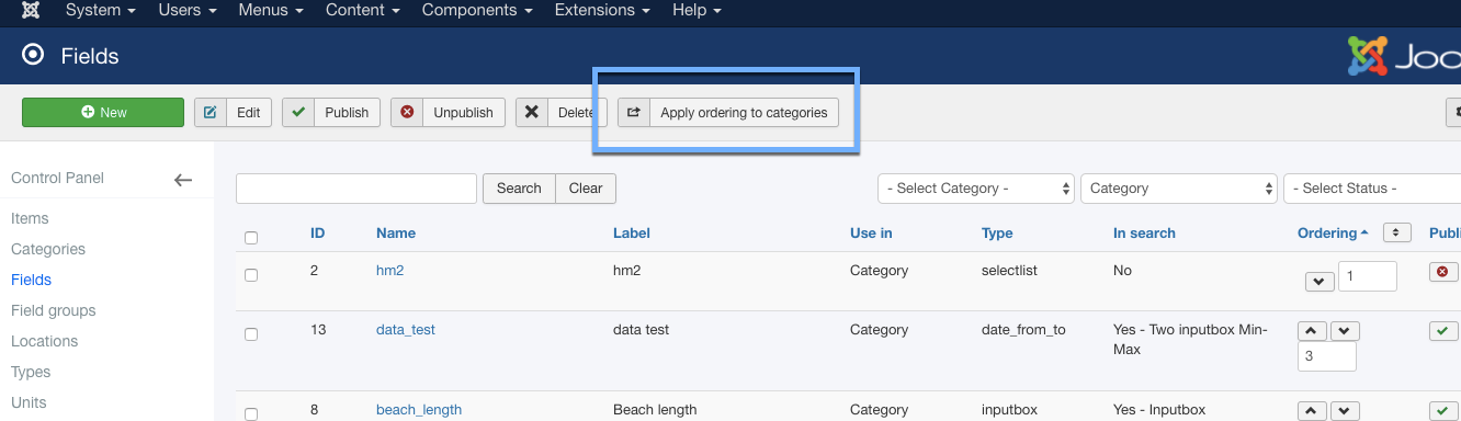 Automatic ordering fields