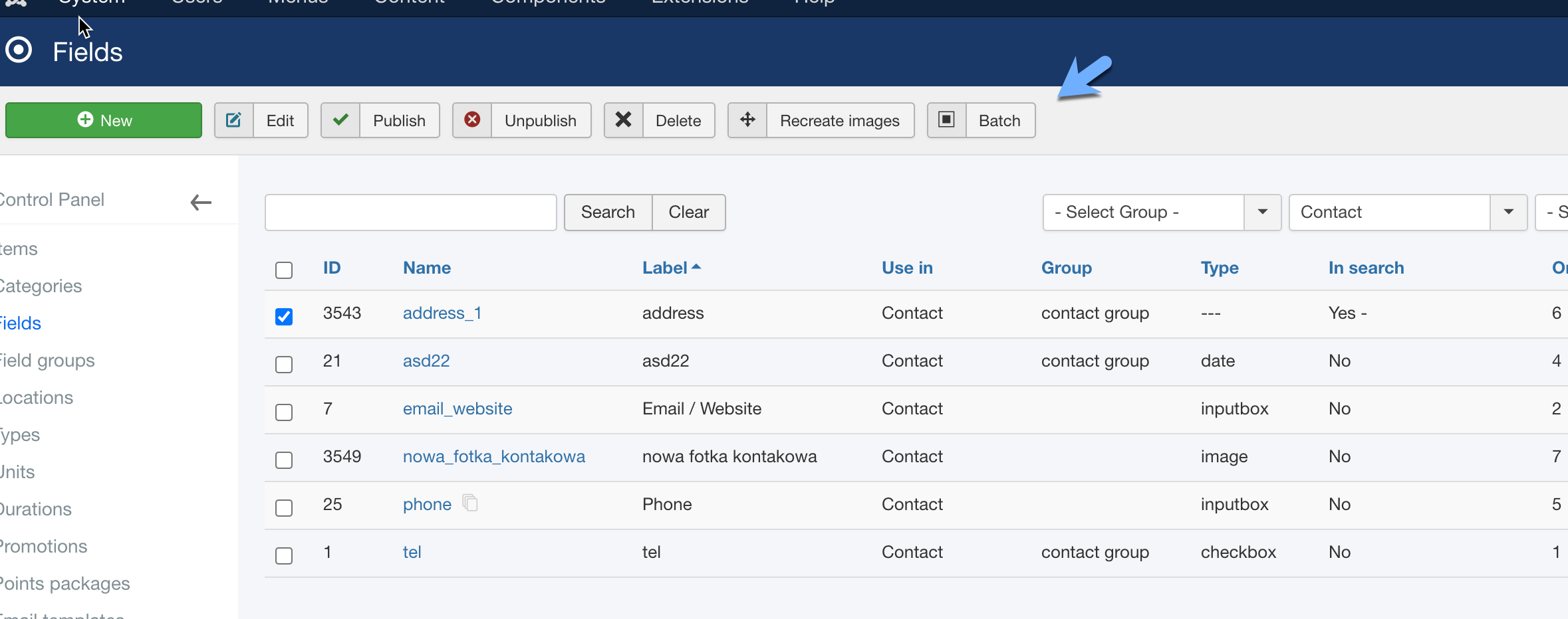 Batch processing fields