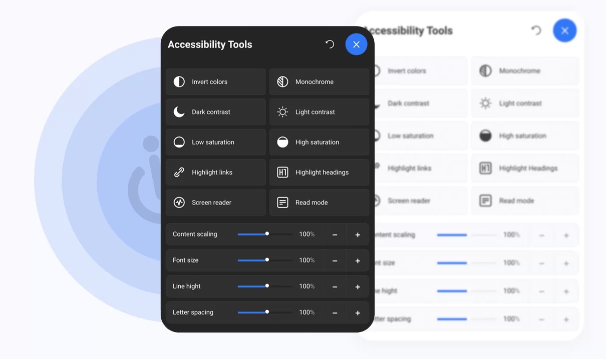 Accessibility options pop-up