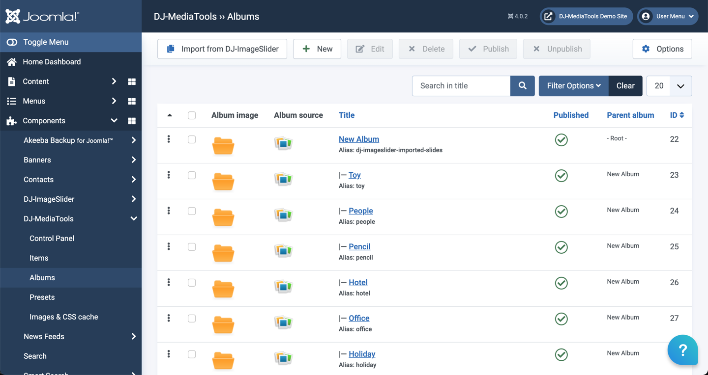 dj mediatools j4 albums view