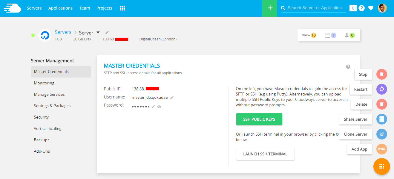 Cloudways Server Details