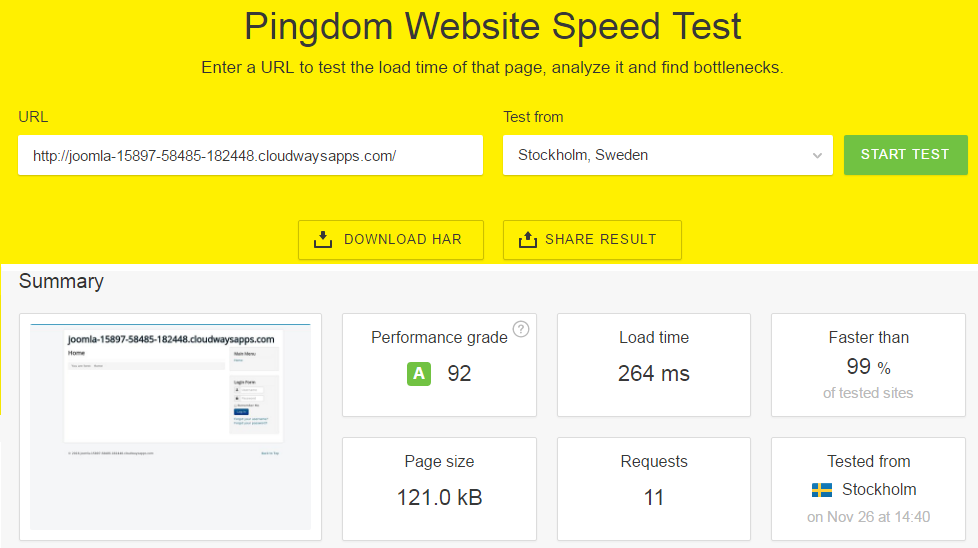 Speed Test Joomla on Cloudways