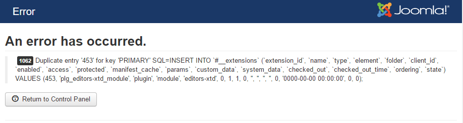 duplicate entry joomla 3.6 update