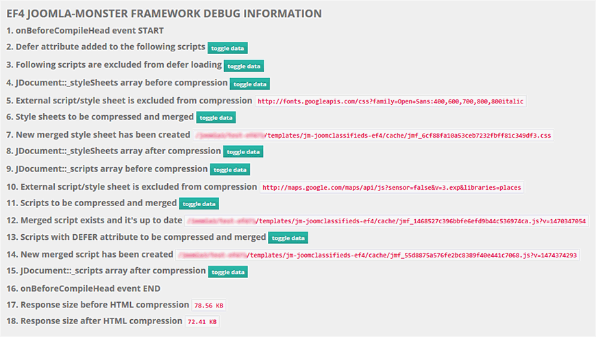 Debug mode for JS and CSS optimization.