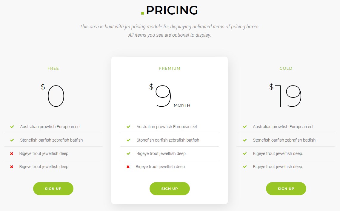 Pricing Joomla module