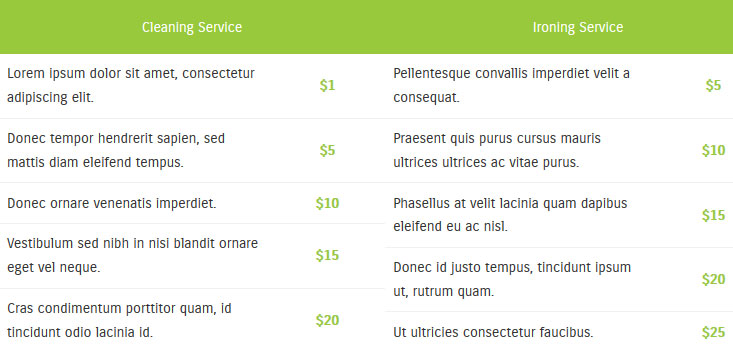 Pricing Tables