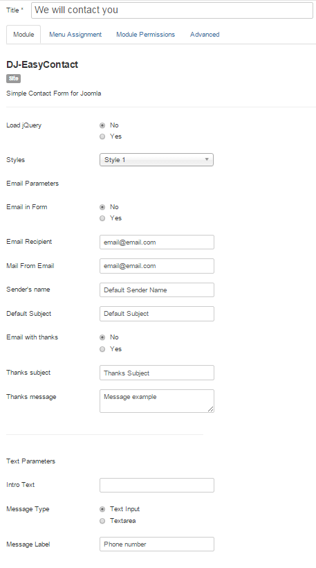 configuration setting of the form