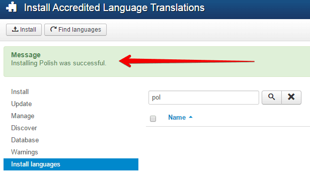 successful language installation