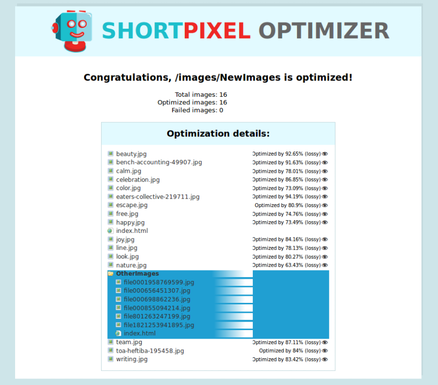 joomla image compression report