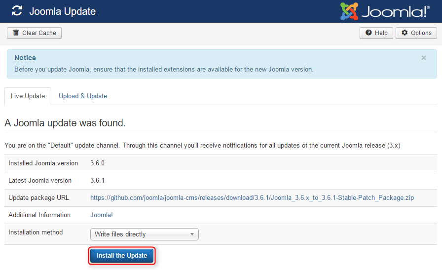 Joomla! Update Component Update