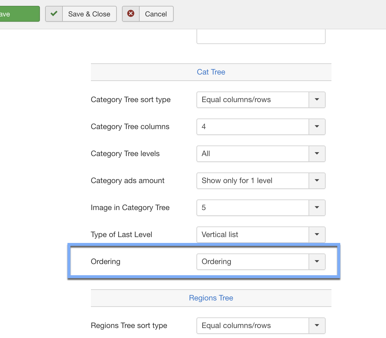 Category tree ordering