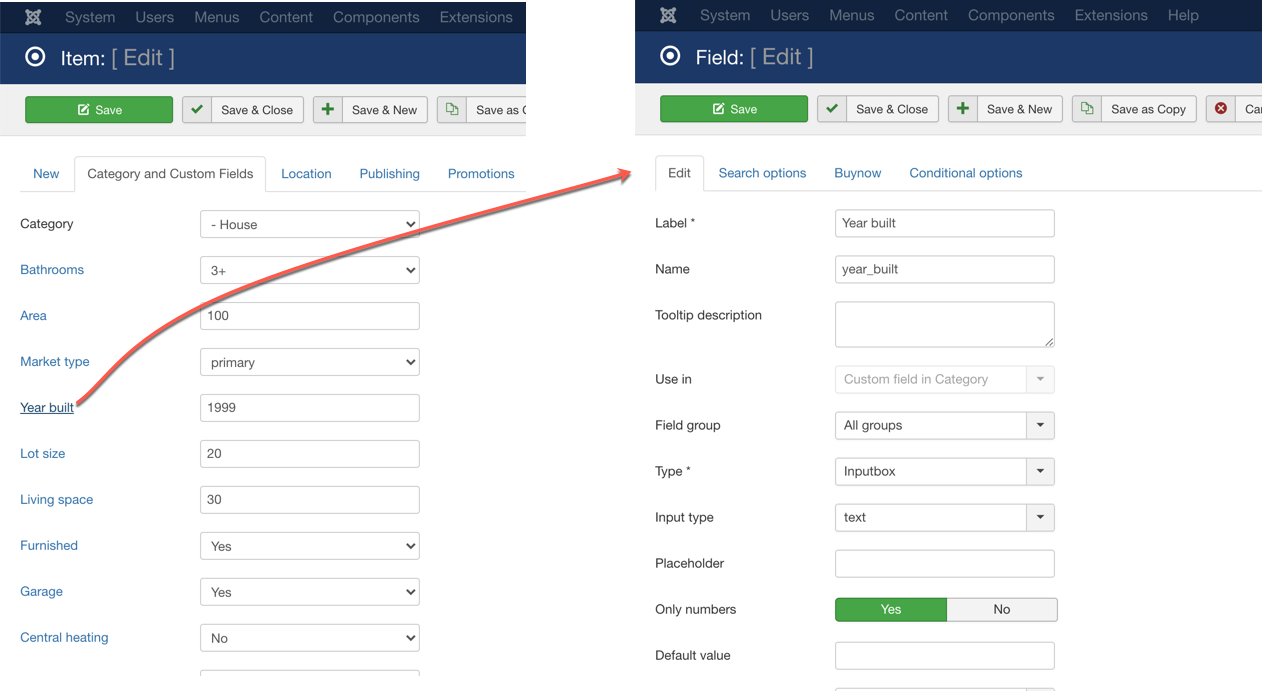 Custom fields links