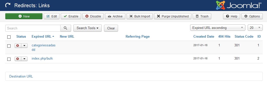 Joomla Redirects component