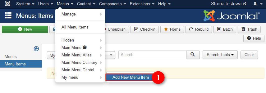 Joomla menu item.