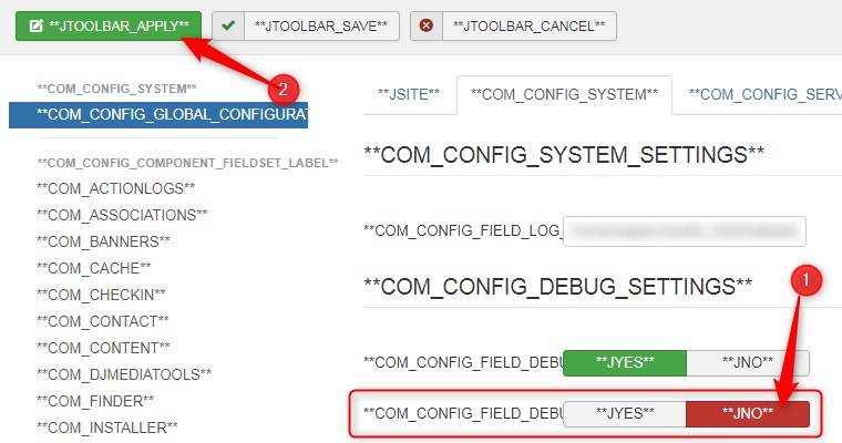 language debug joomla