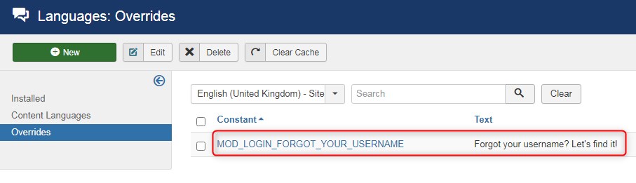 language overrides list joomla