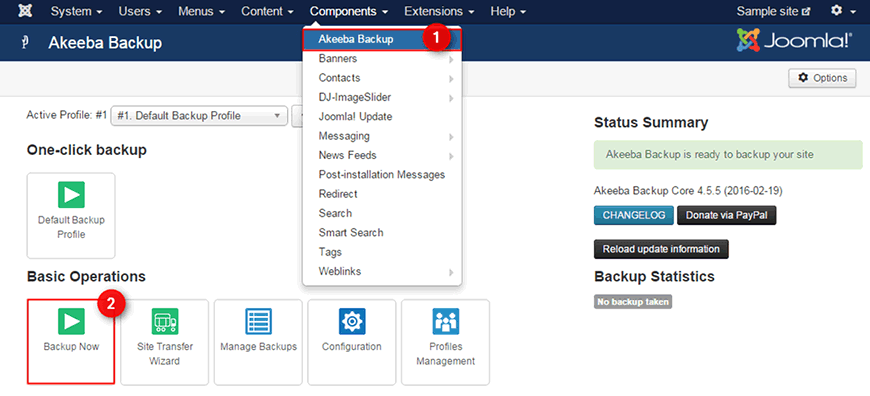 Joomla backup