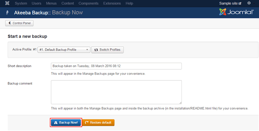 How to backup your Joomla site using AkeebaBackup?