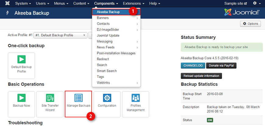 How to backup your Joomla site using AkeebaBackup?