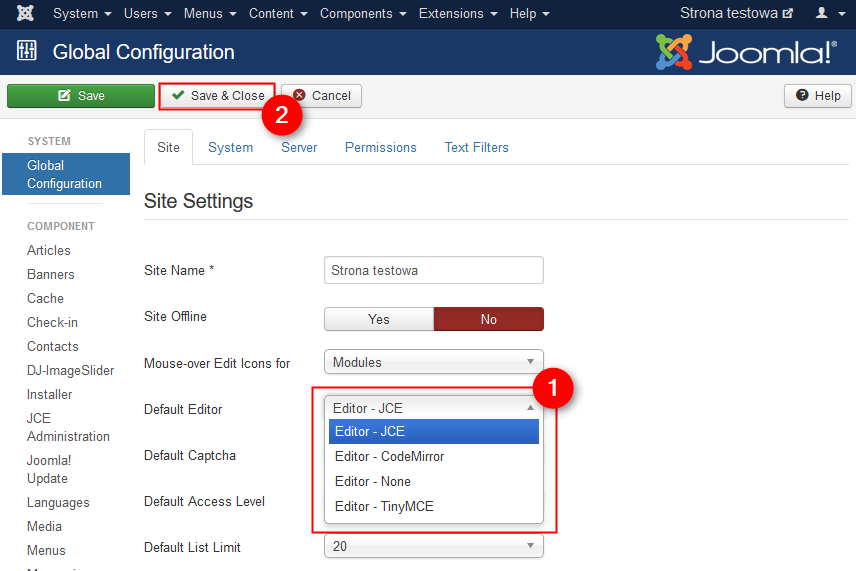 default Joomla editor