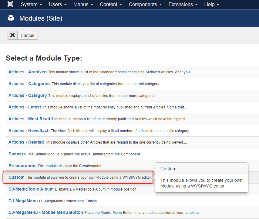 create new custom joomla module