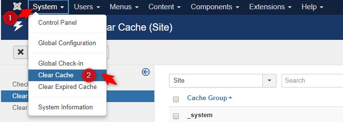 how to delete joomla cache