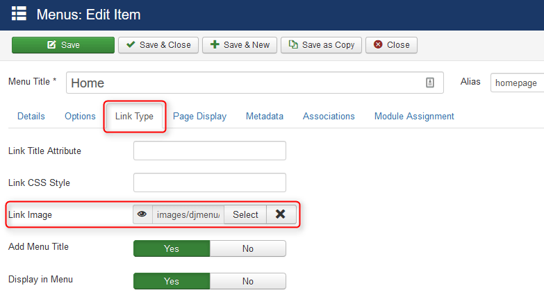 How to display image in a Joomla menu?