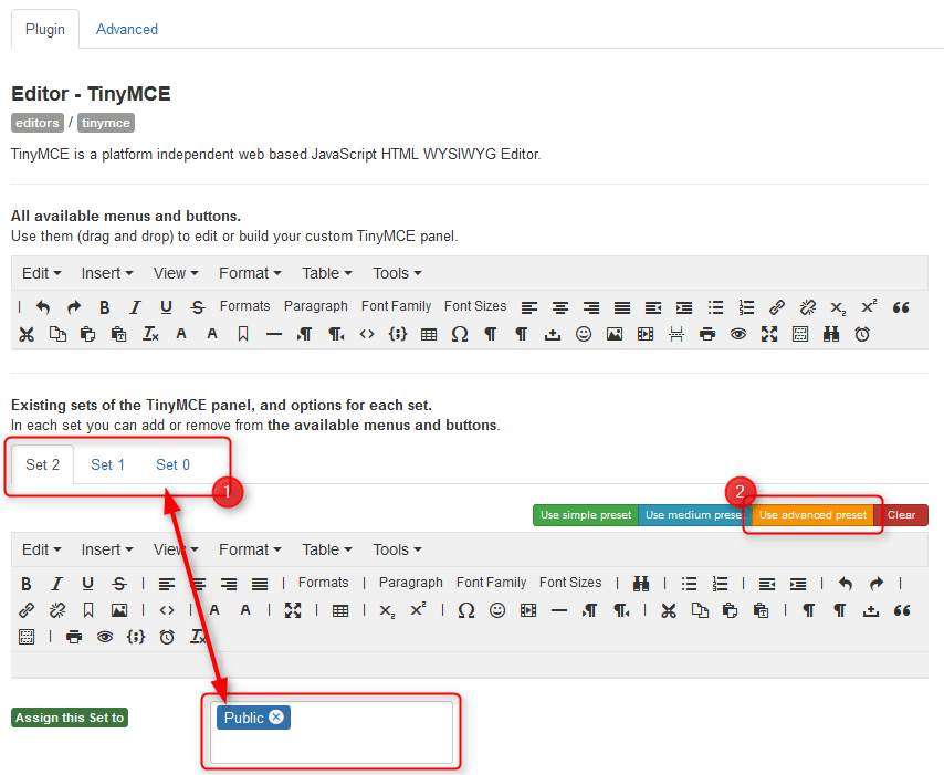 TinyMCE editor for different Joomla groups