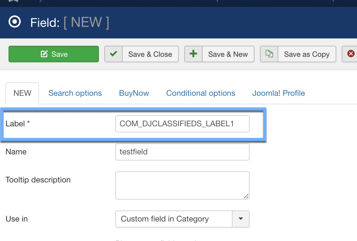 Language constants in custom fields labels