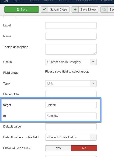 Link custom field parameters