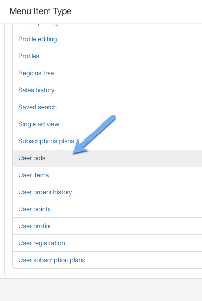New menu item type user bids