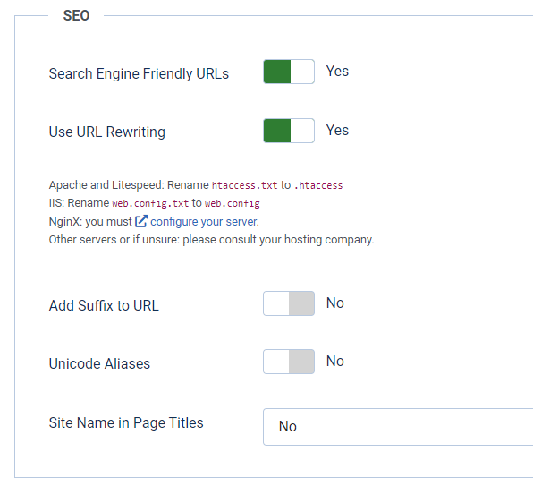 SEO parameters from Joomla